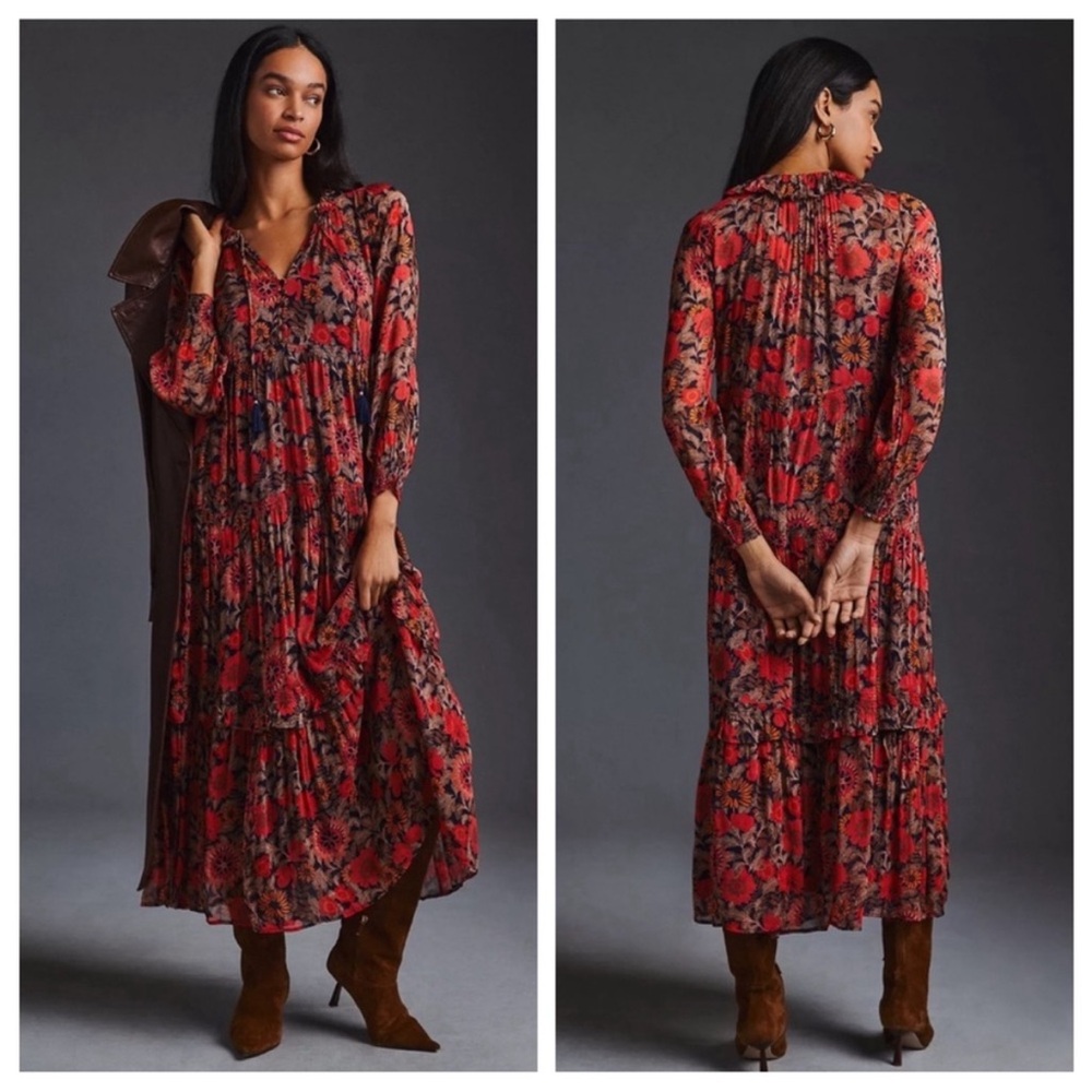ANTHROPOLOGIE The Marais Printed Chiffon
Maxi Dress Size Small